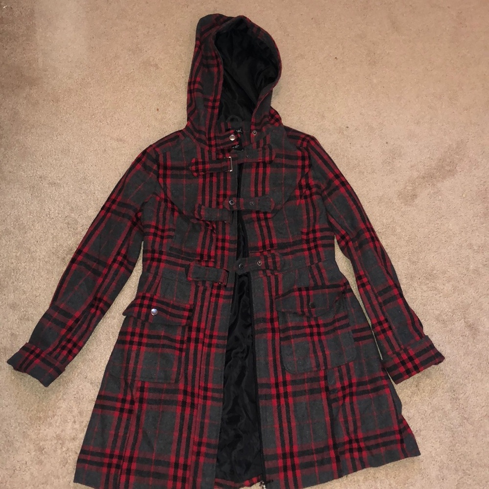 Plaid Hooded Pea Coat